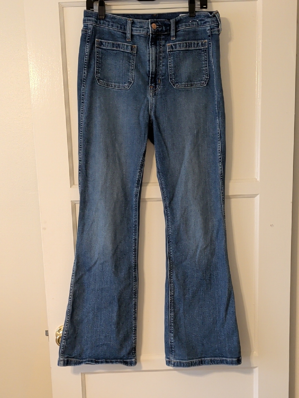 GAP Women's Blue Denim High Rise Flare Jeans with Front Patch Pockets Size 12